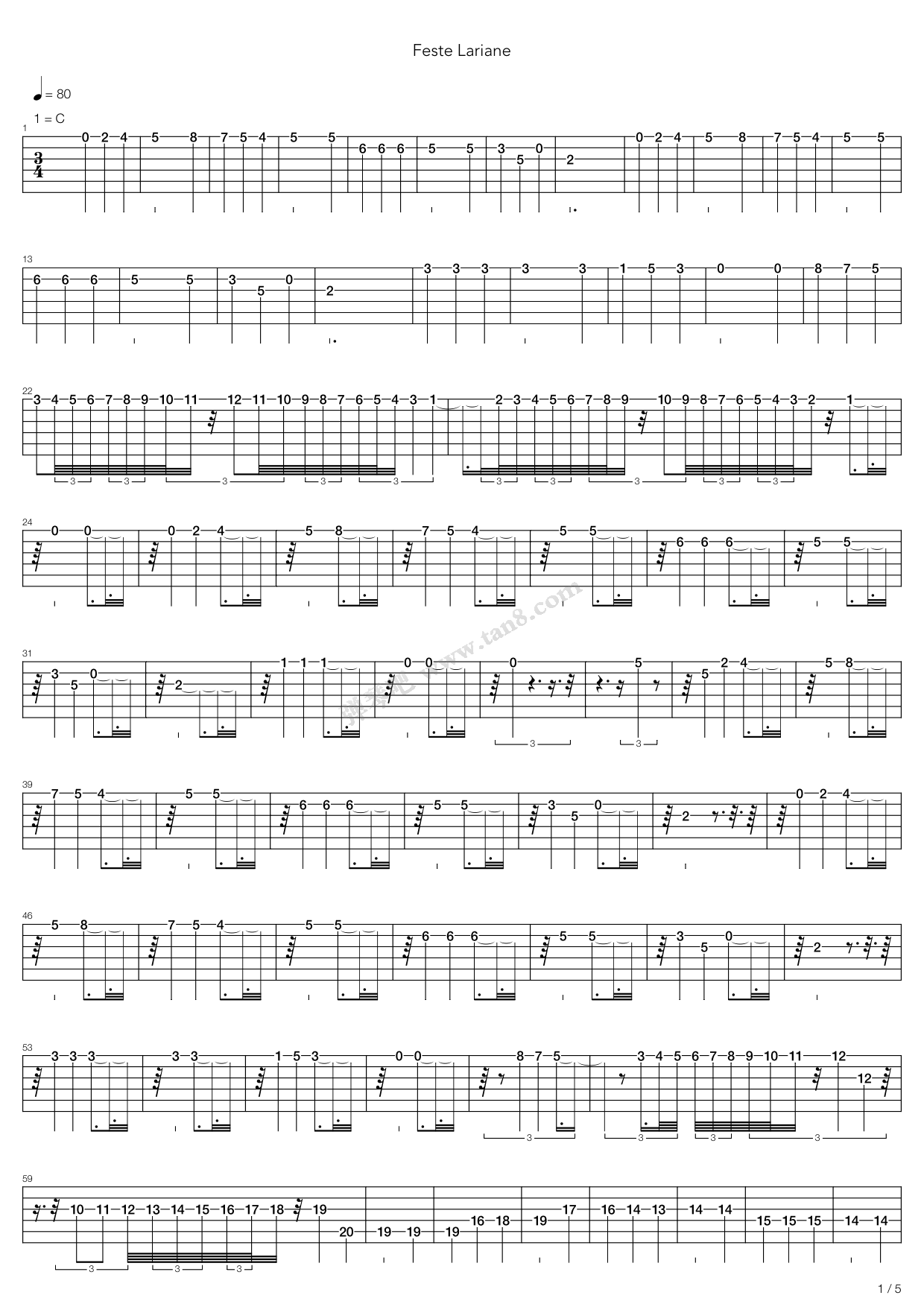 《Feste Lariane(拉利亚的祭典)》吉他谱-C大调音乐网