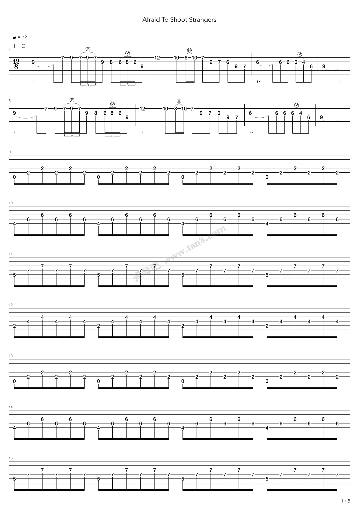 《Afraid To Shoot Strangers》吉他谱-C大调音乐网