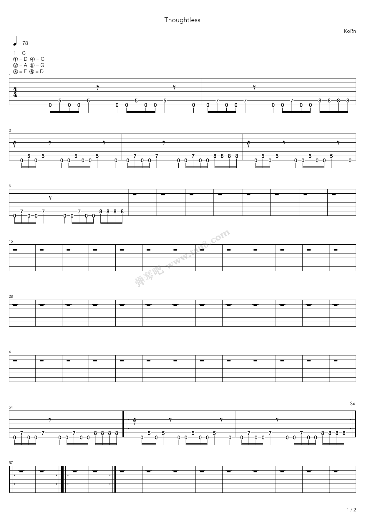 《Thoughtless》吉他谱-C大调音乐网