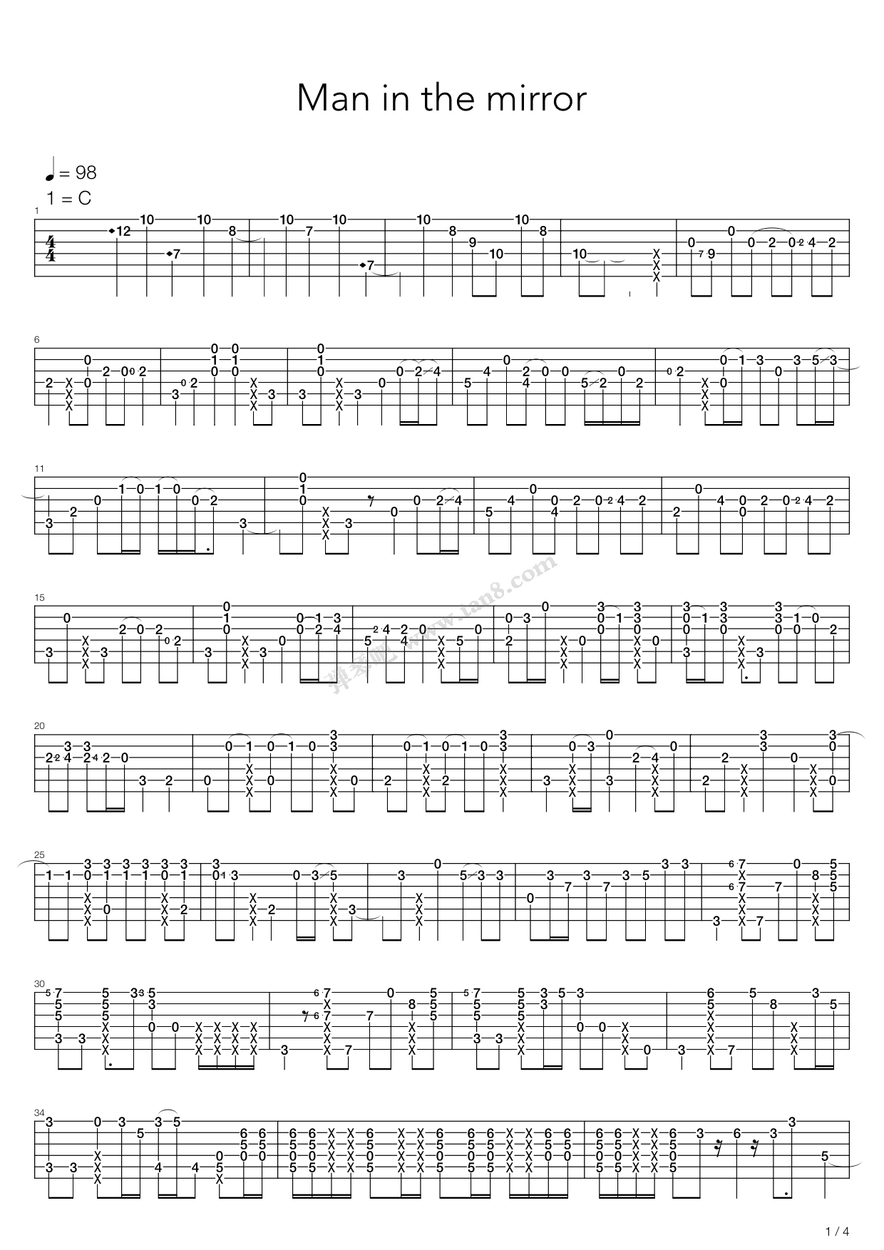 《Man in the mirror》吉他谱-C大调音乐网