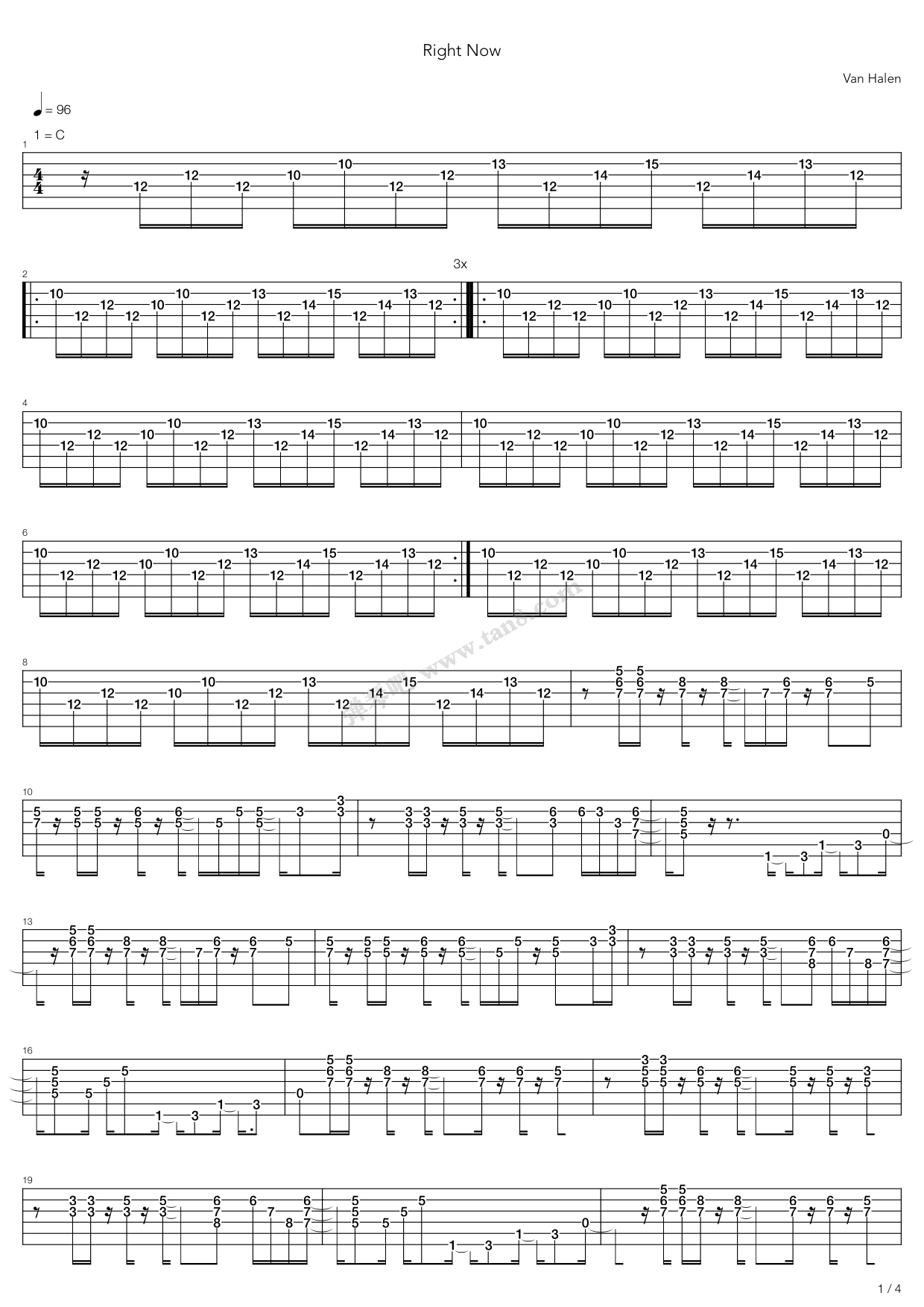 《Right Now》吉他谱-C大调音乐网