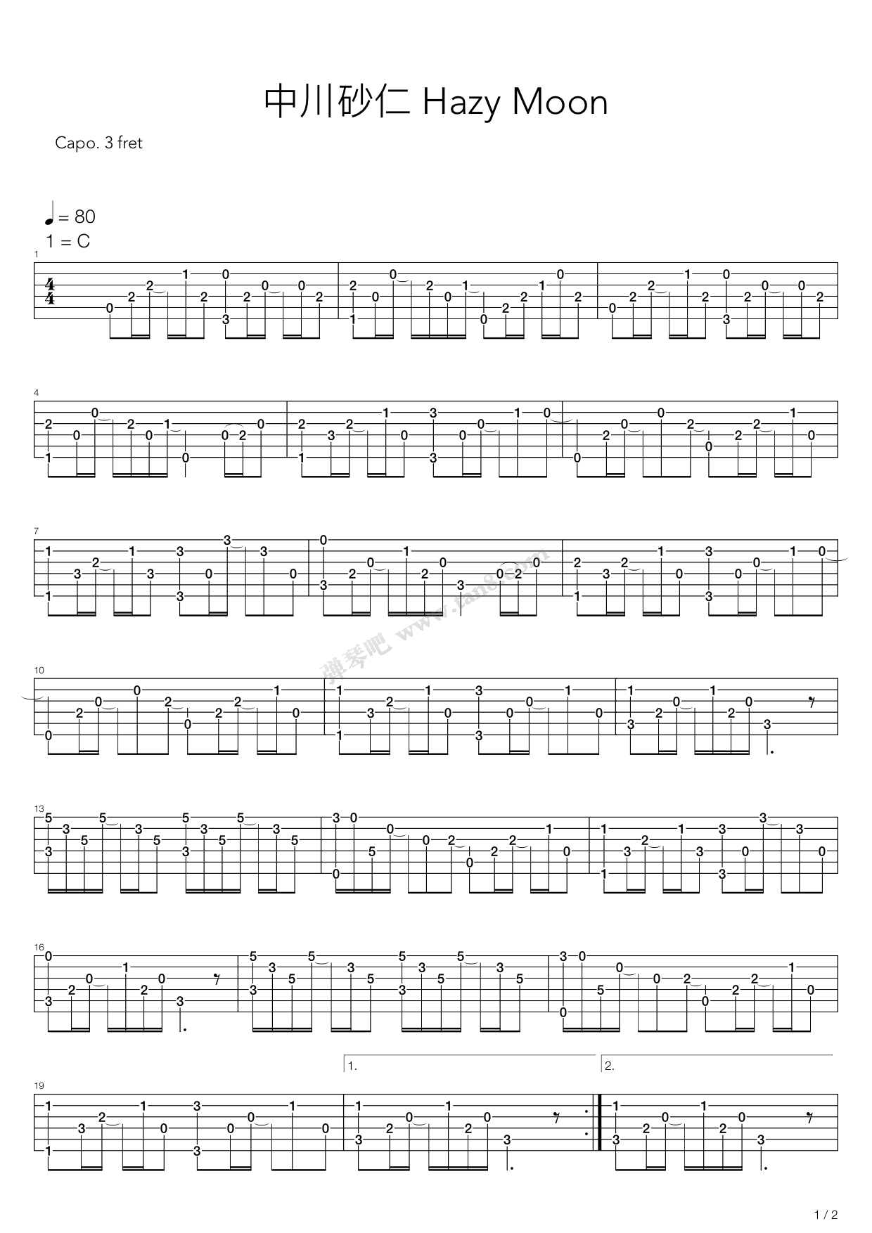 《Hazy Moon》吉他谱-C大调音乐网