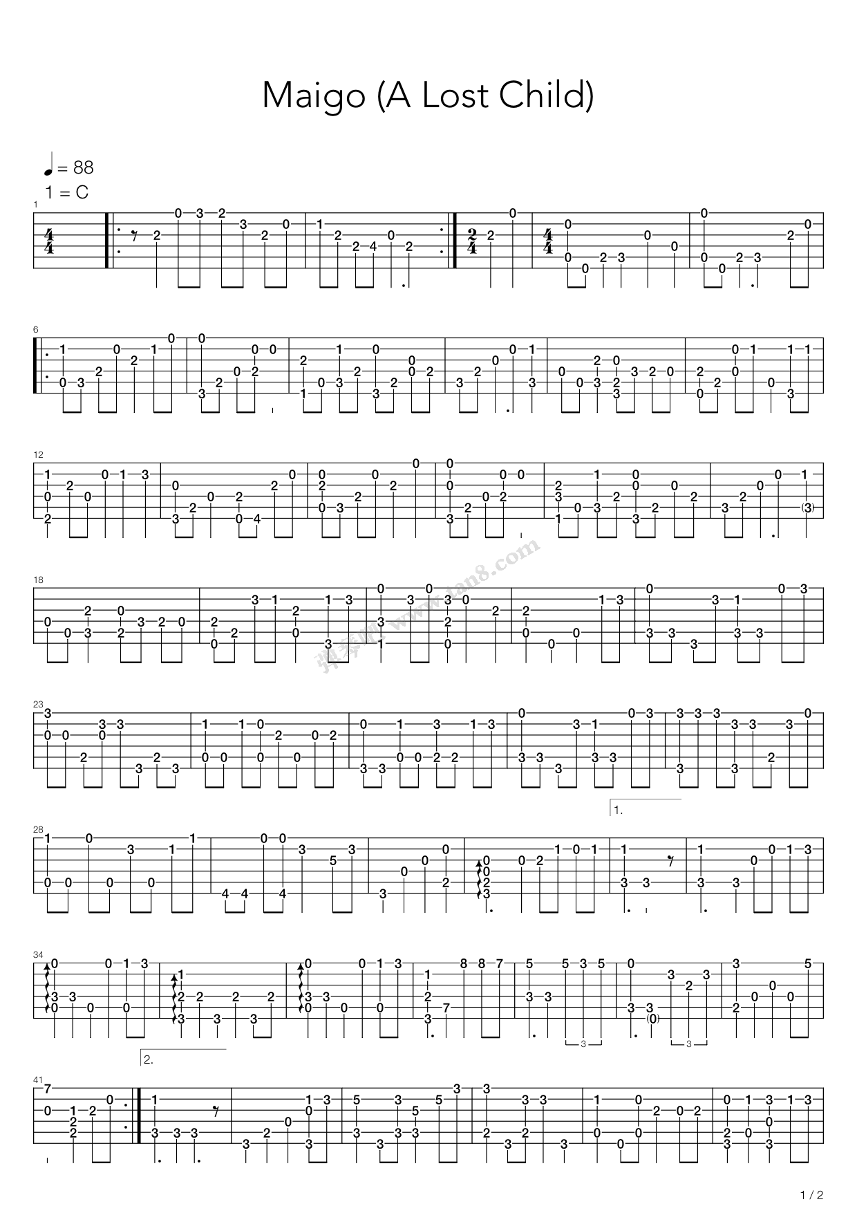 《龙猫 - A Lost Child》吉他谱-C大调音乐网