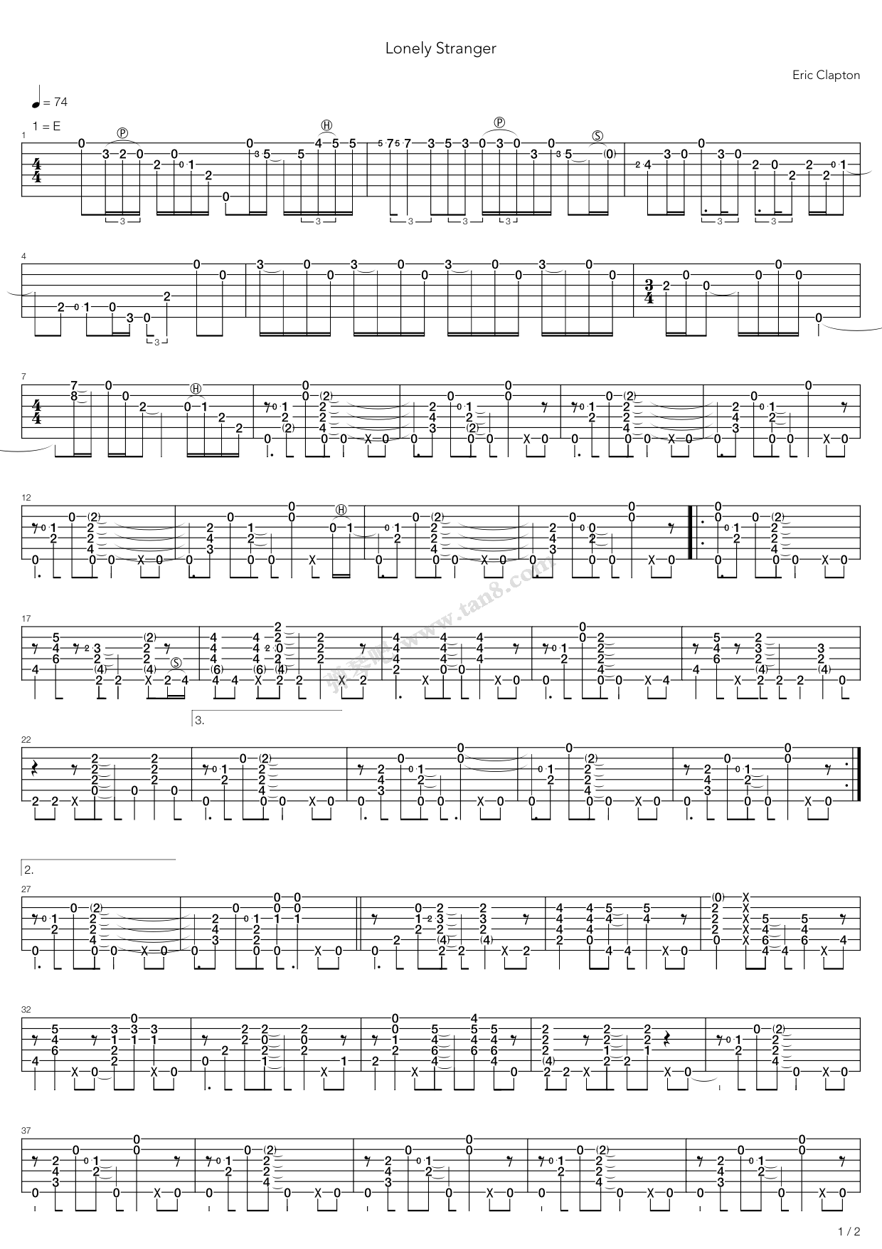 《Lonely Stranger》吉他谱-C大调音乐网