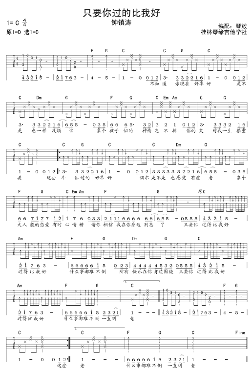 《只要你过得比我好》吉他谱-C大调音乐网