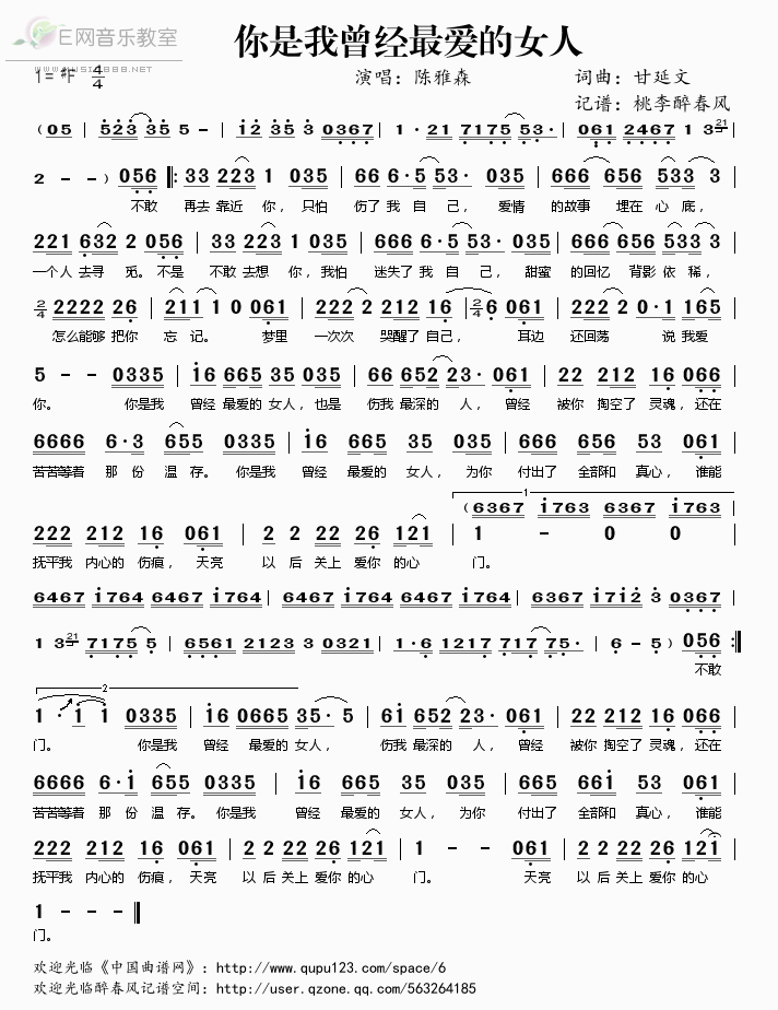 《你是我曾经最爱的女人-陈雅森（简谱）》吉他谱-C大调音乐网