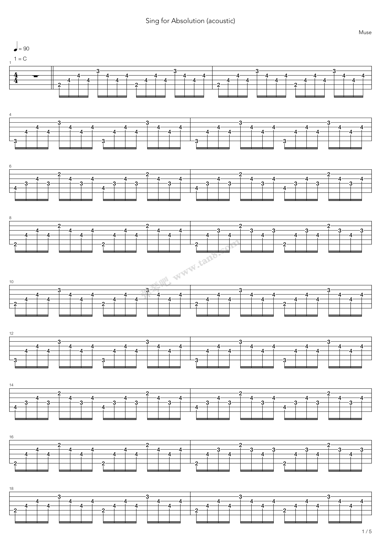 《Sing For Absolution》吉他谱-C大调音乐网