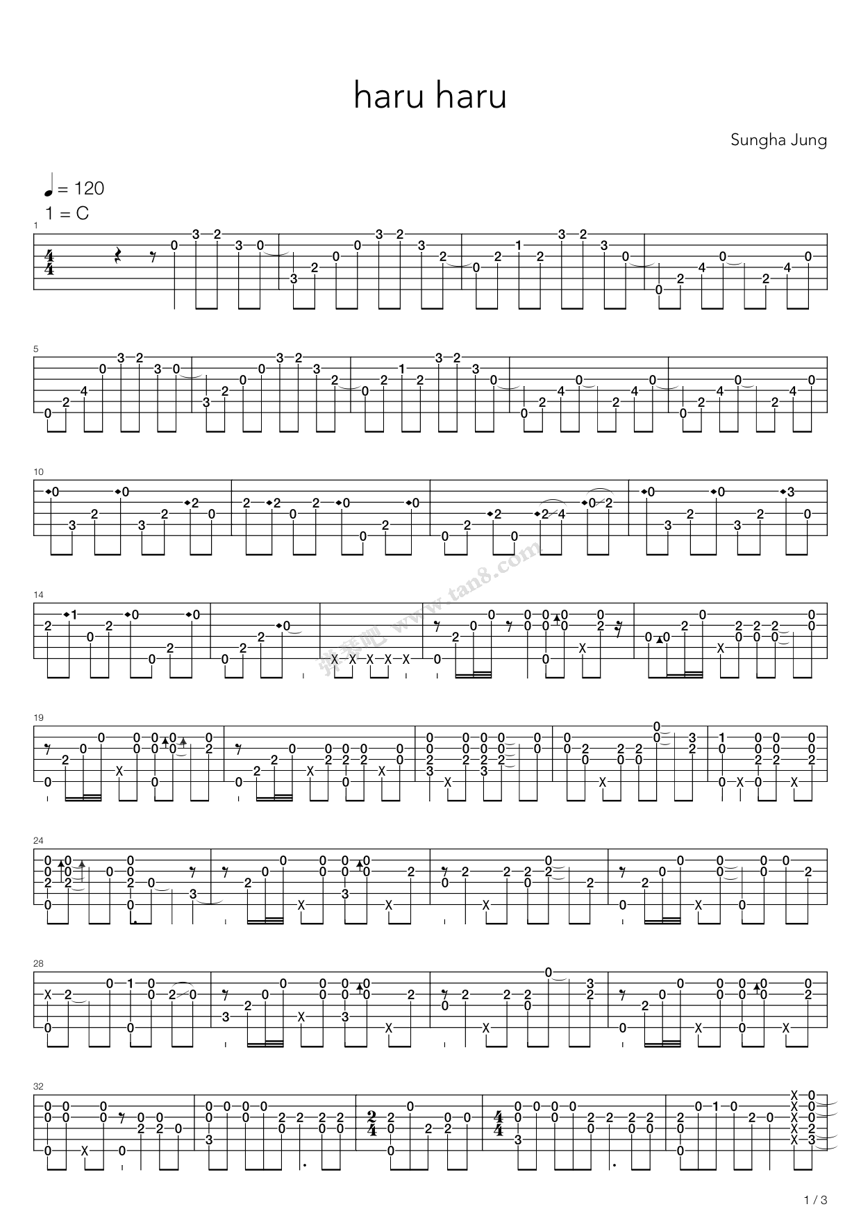 《Haru Haru(一天一天)》吉他谱-C大调音乐网