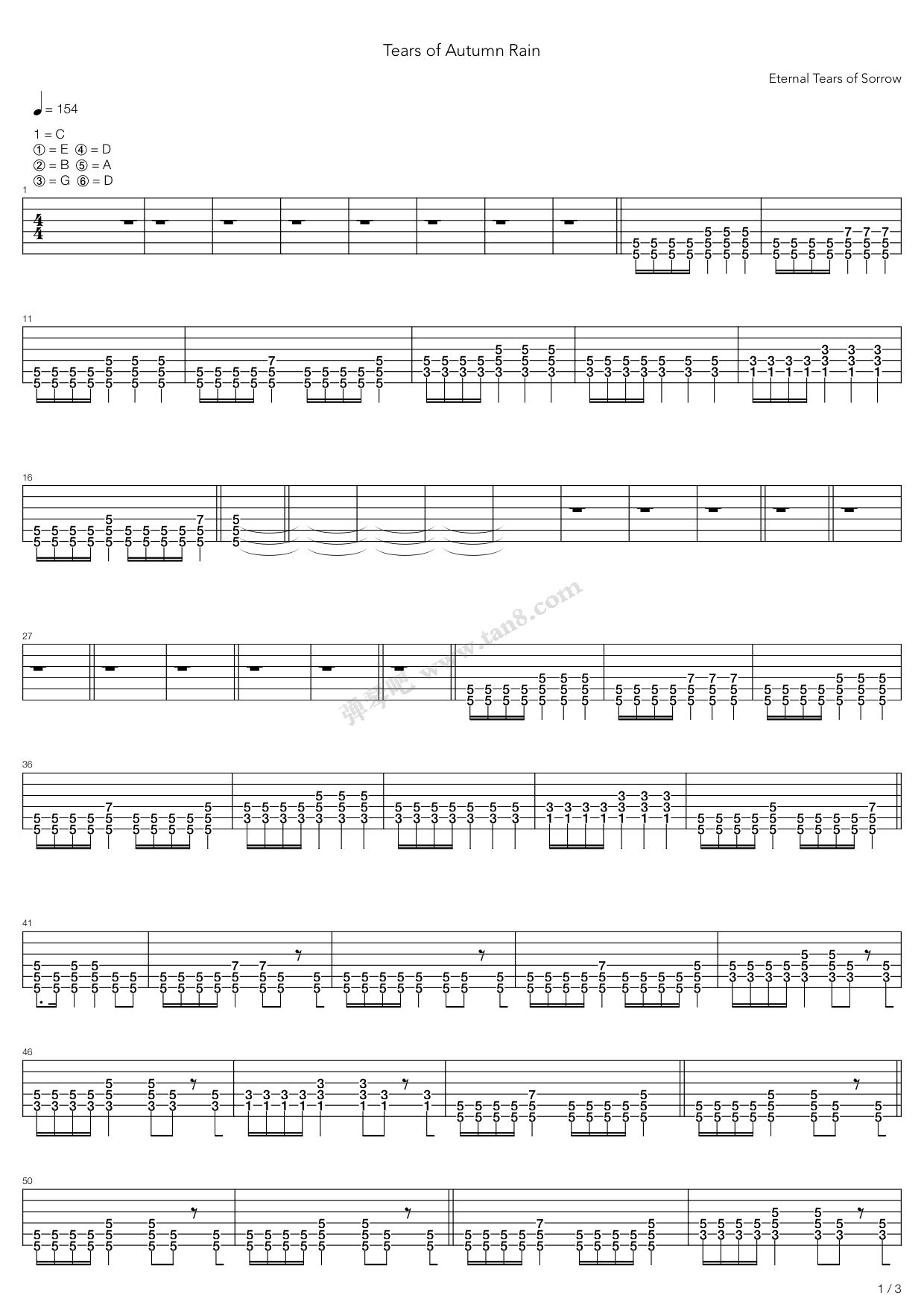 《Tears Of Autumn Rain》吉他谱-C大调音乐网