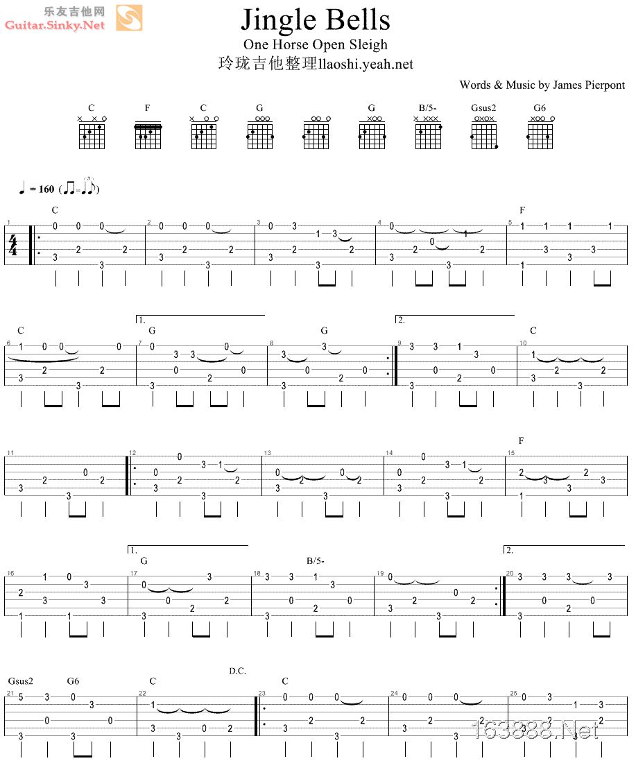 《jingle bell ---适合指弹初学者》吉他谱-C大调音乐网