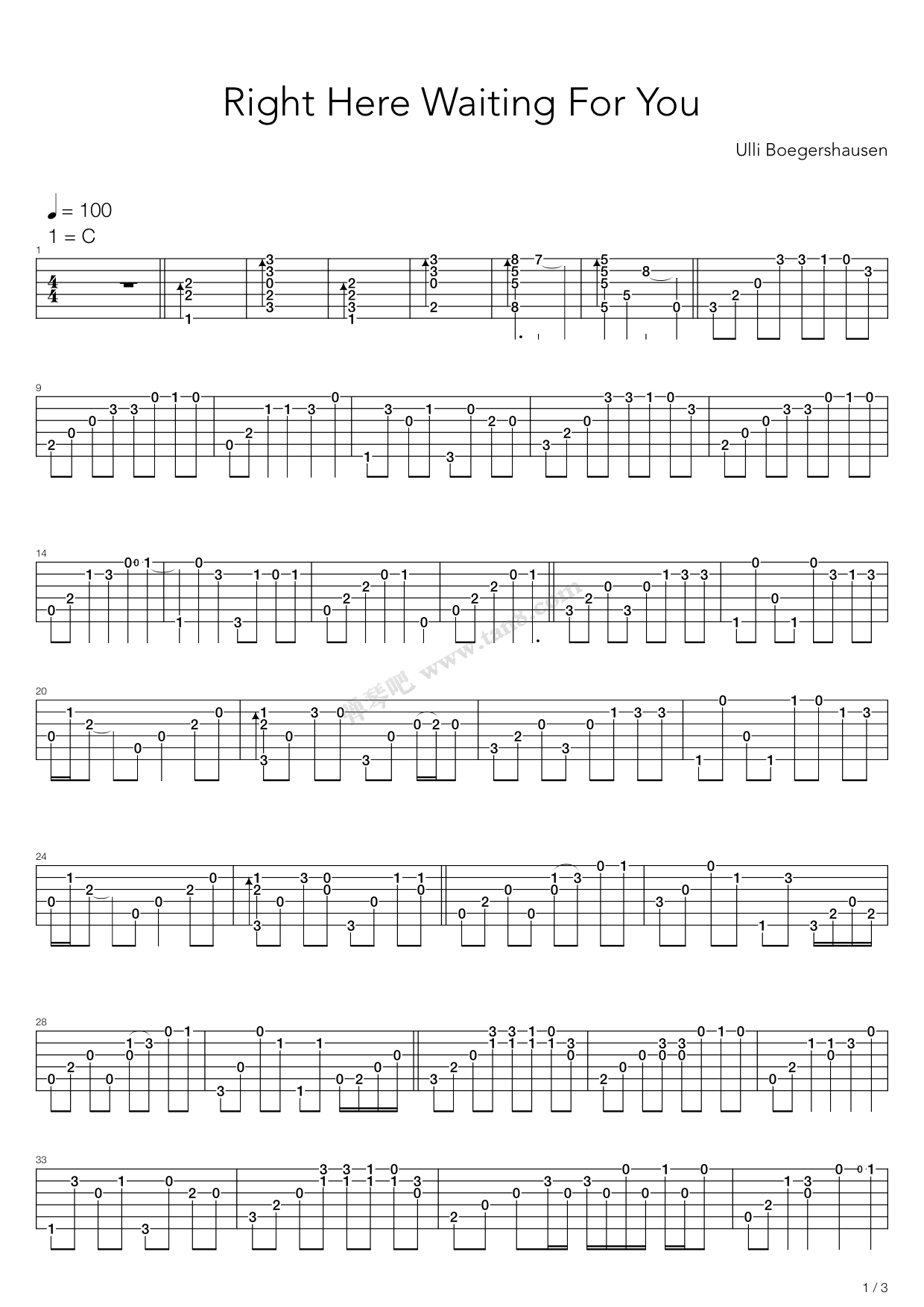 《Right Here Waiting》吉他谱-C大调音乐网