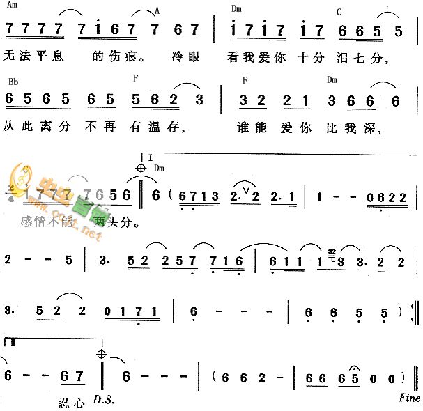 《爱你十分泪七分》吉他谱-C大调音乐网