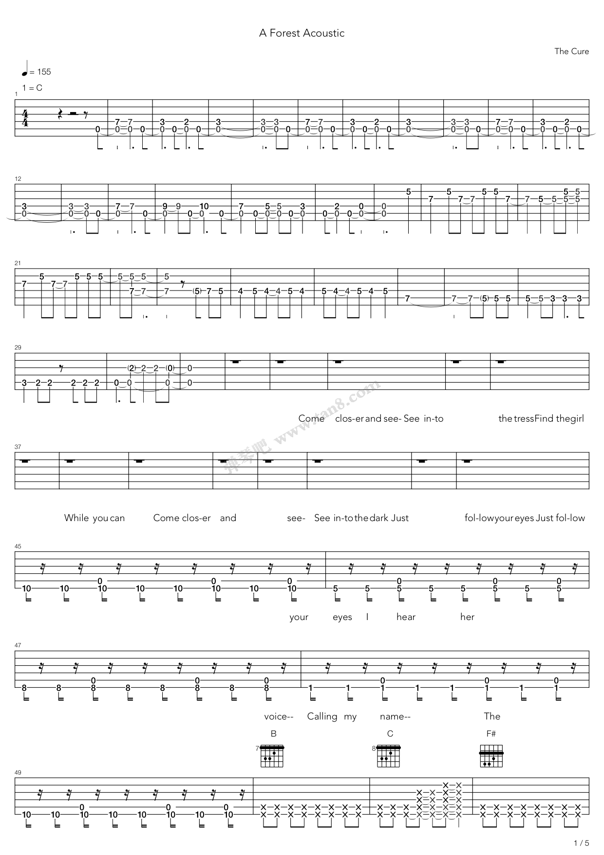 《A Forest Acoustic》吉他谱-C大调音乐网