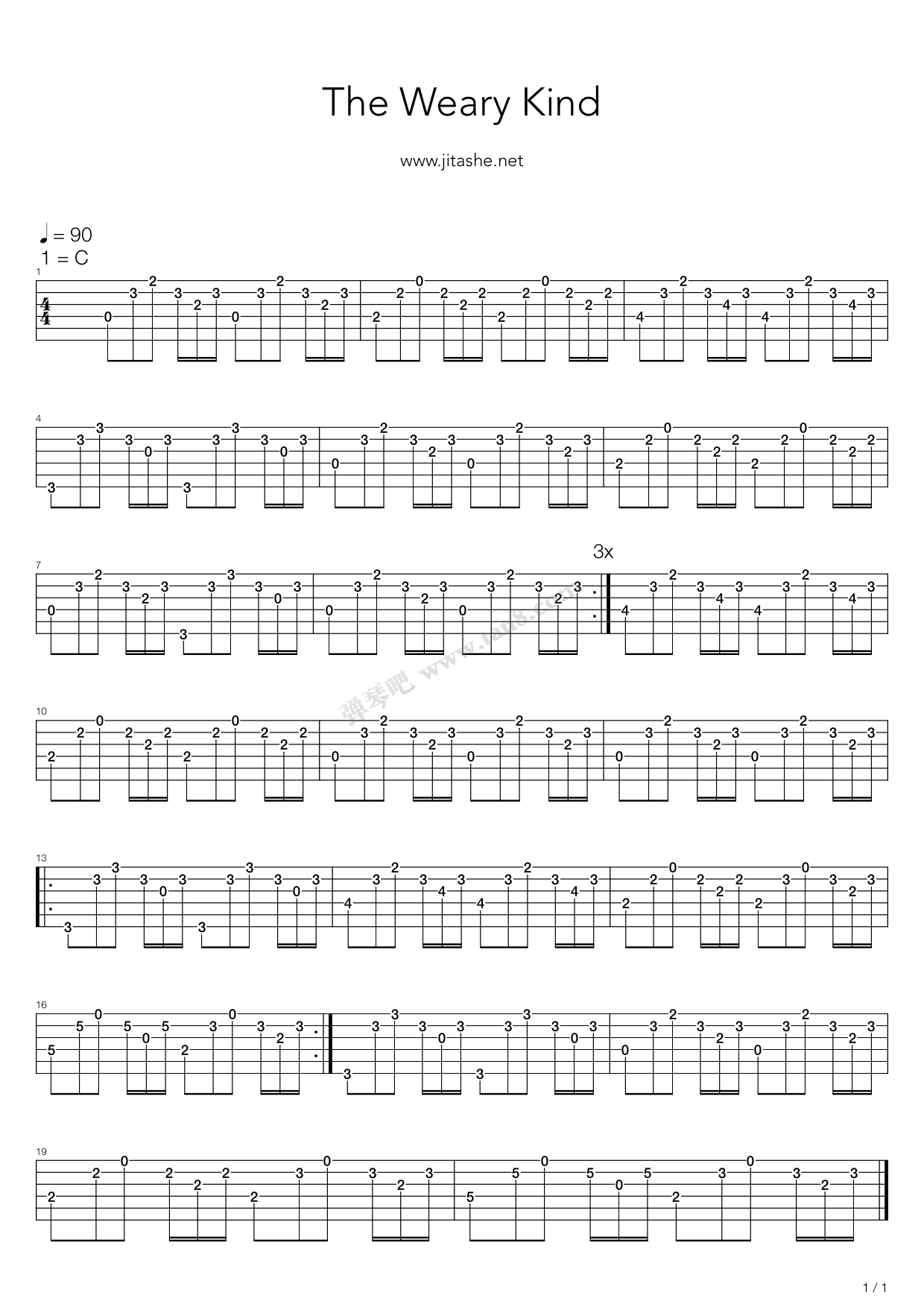 《the weary kind》吉他谱-C大调音乐网
