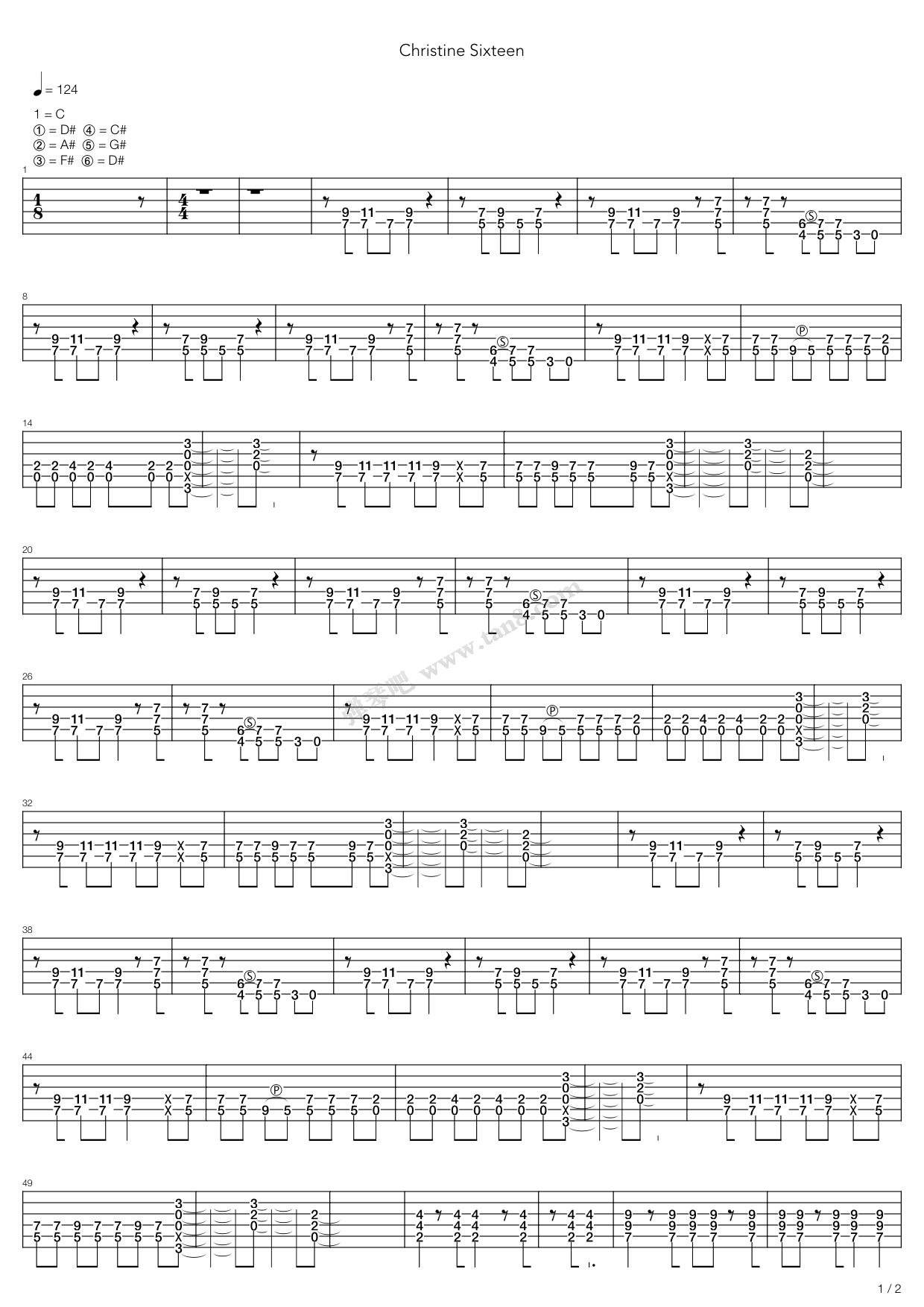 《Christine Sixteen》吉他谱-C大调音乐网