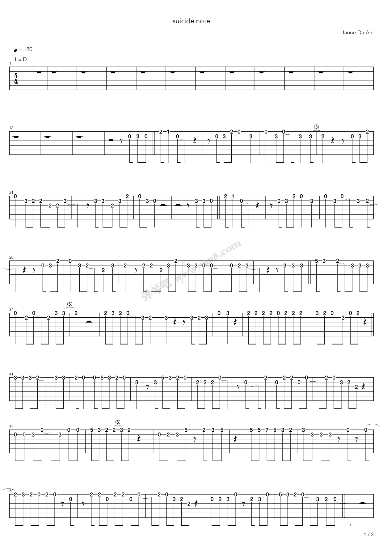 《Suicide Note》吉他谱-C大调音乐网