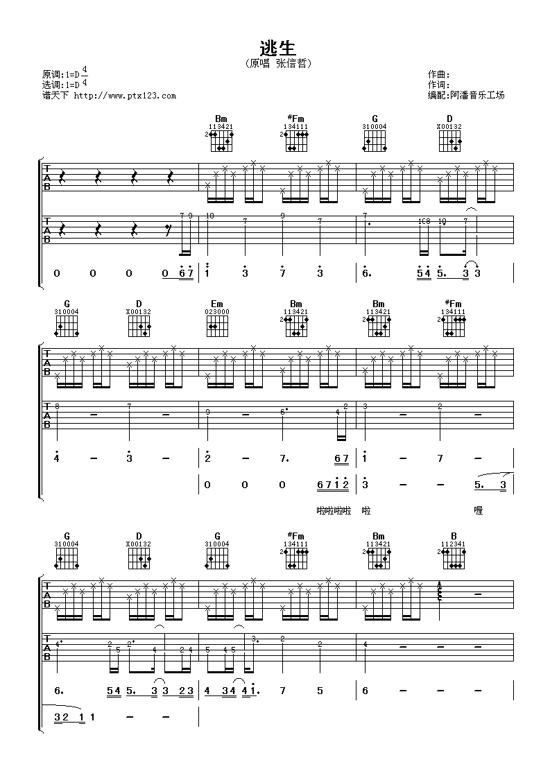 张信哲《逃生》吉他谱-C大调音乐网