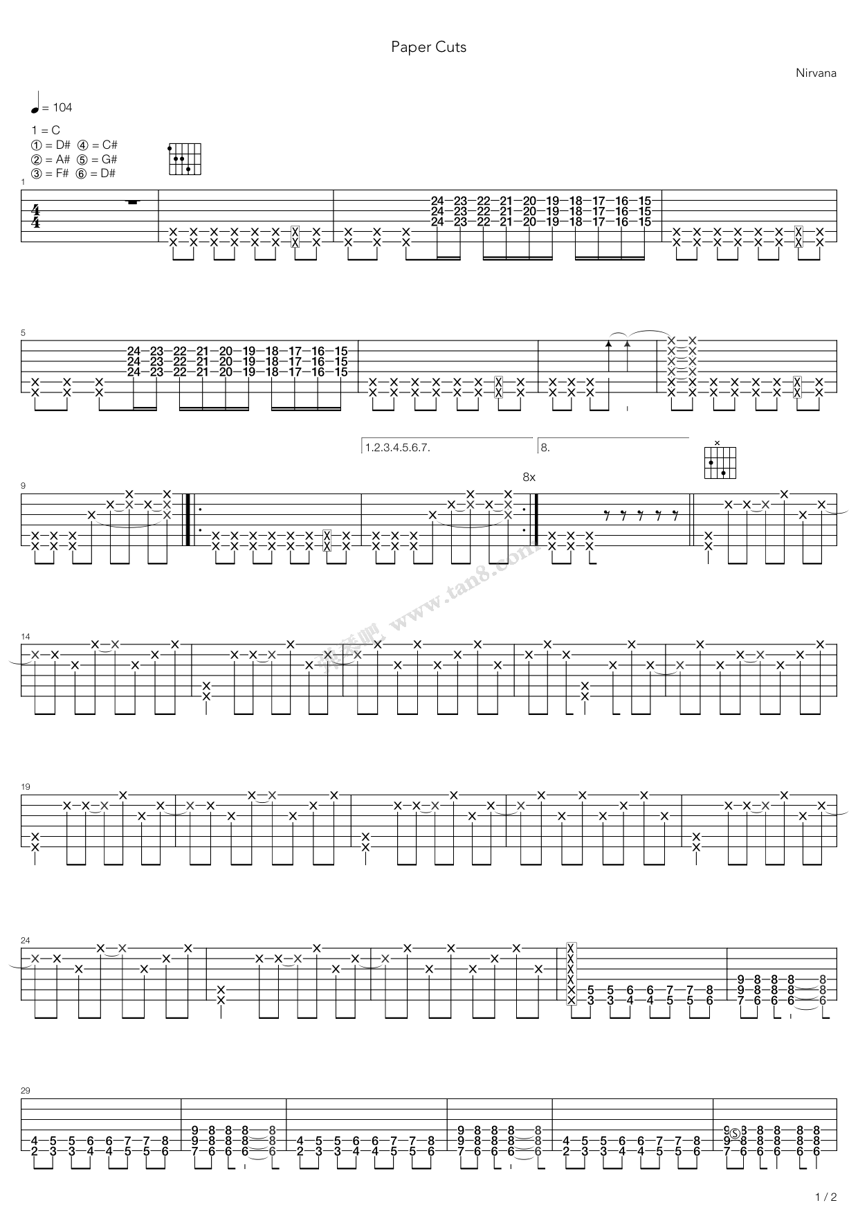 《Paper Cuts》吉他谱-C大调音乐网