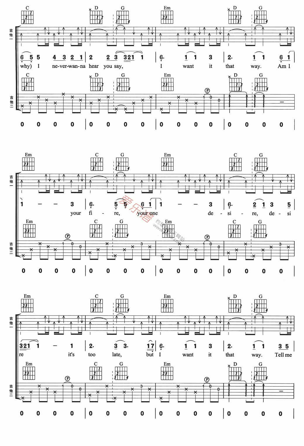 《Backstreet Boys(后街男孩)《I Want It That Way》》吉他谱-C大调音乐网