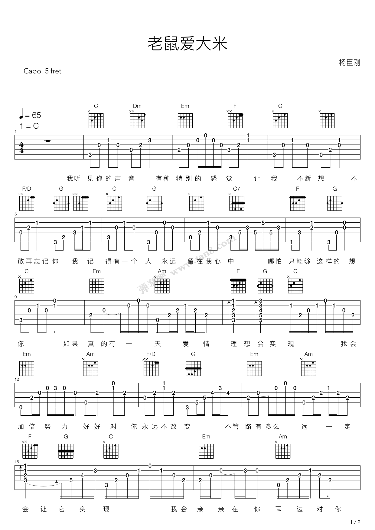 《老鼠爱大米(迥异弹唱版)》吉他谱-C大调音乐网