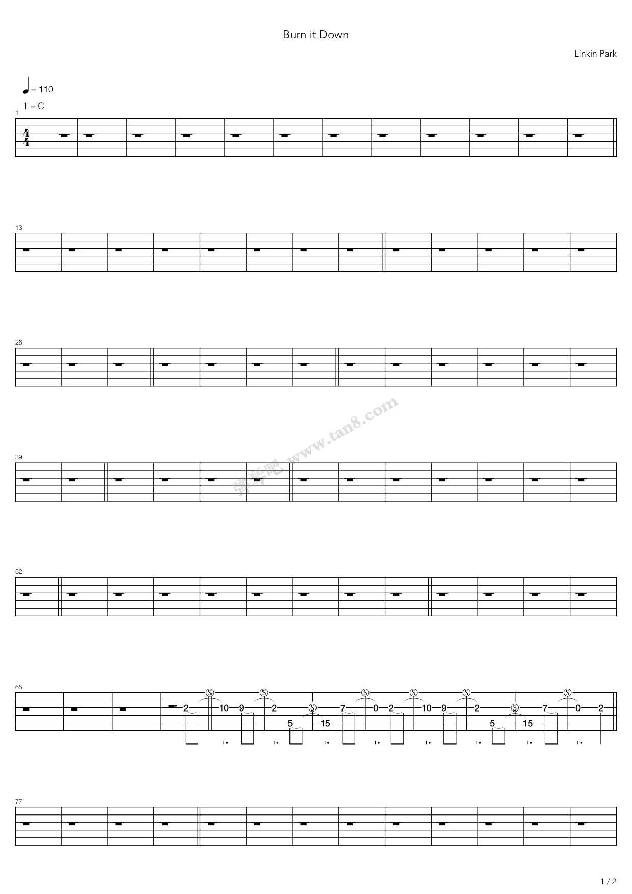 《Burn It Down》吉他谱-C大调音乐网