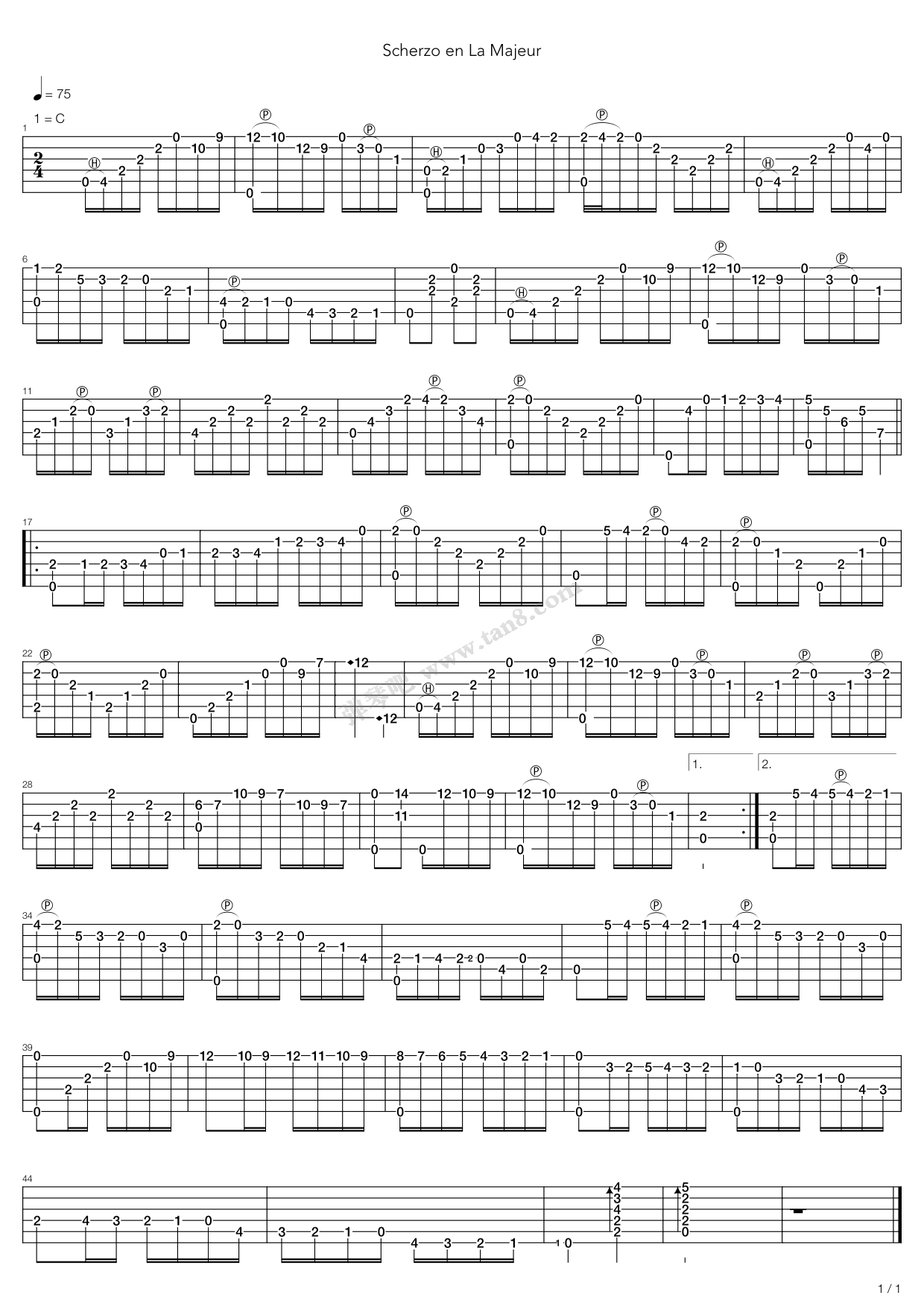 《Scherzo En La Majeur》吉他谱-C大调音乐网