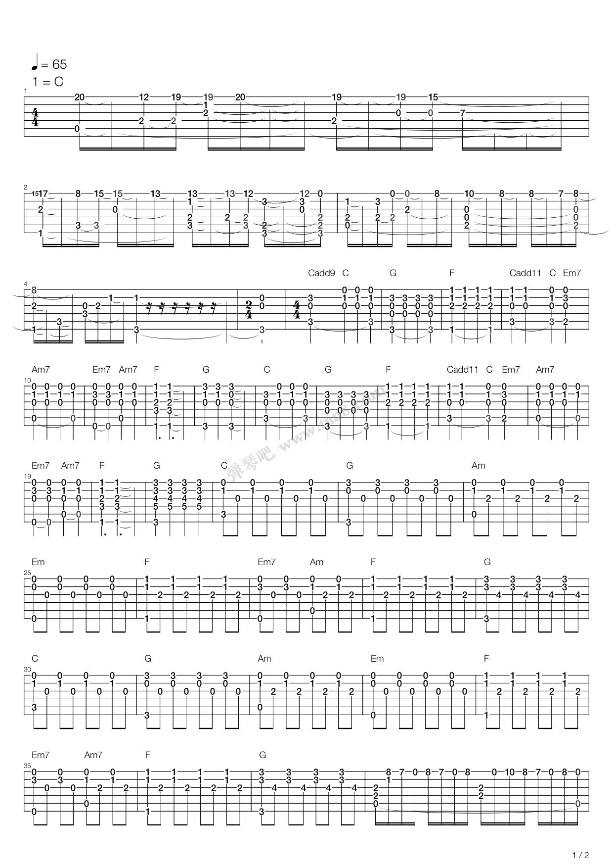 《枫》吉他谱-C大调音乐网