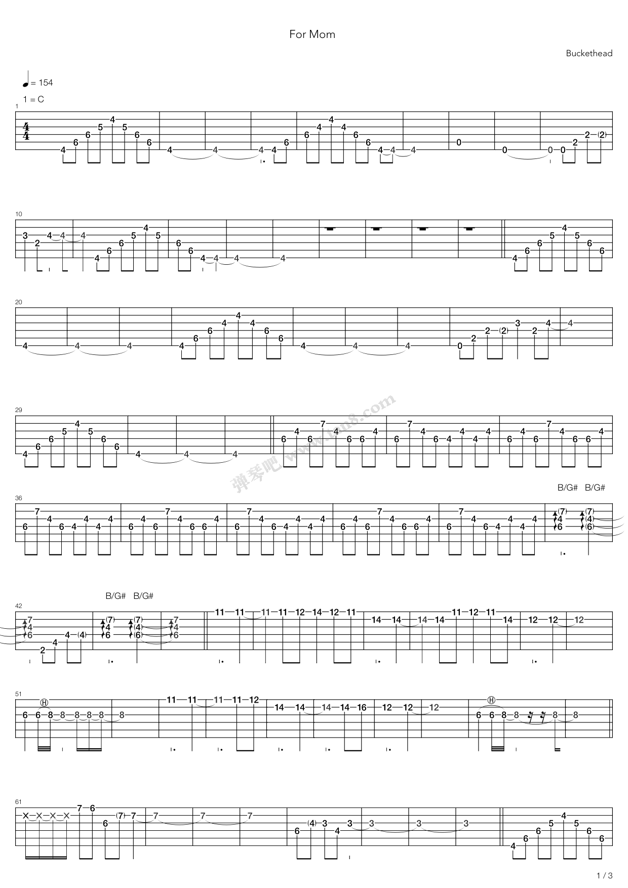 《For Mom》吉他谱-C大调音乐网
