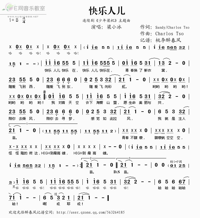 《快乐人儿(《少年梁祝》主题曲)-梁小冰(简谱)》吉他谱-C大调音乐网