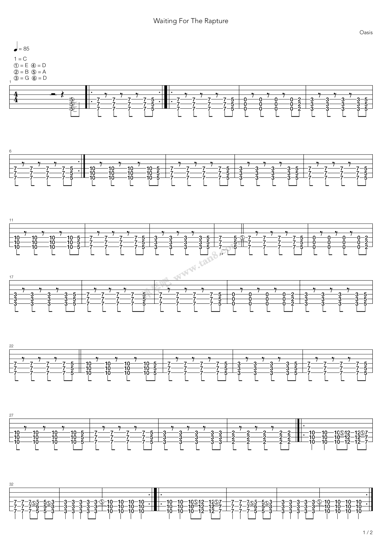 《Waiting For The Rapture》吉他谱-C大调音乐网