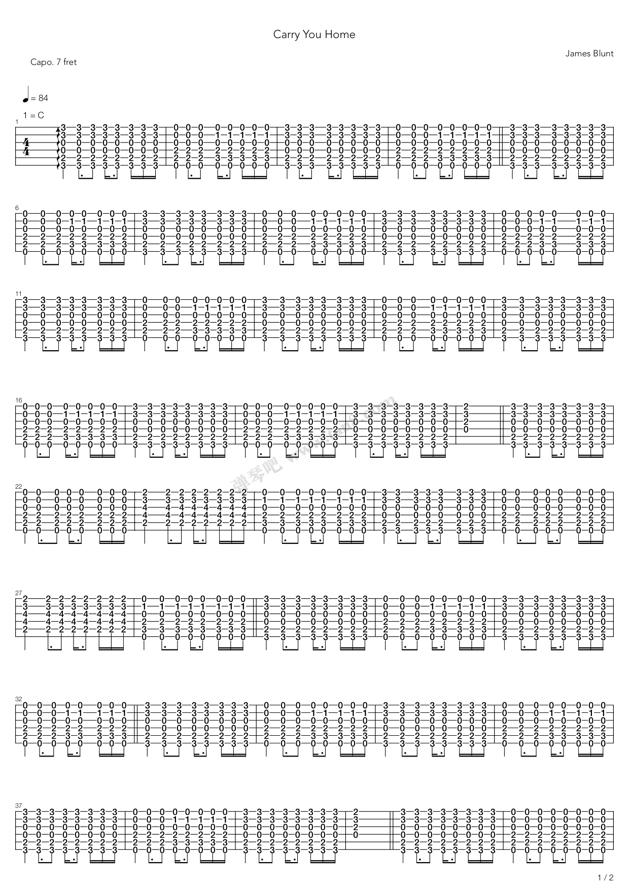 《Carry You Home》吉他谱-C大调音乐网