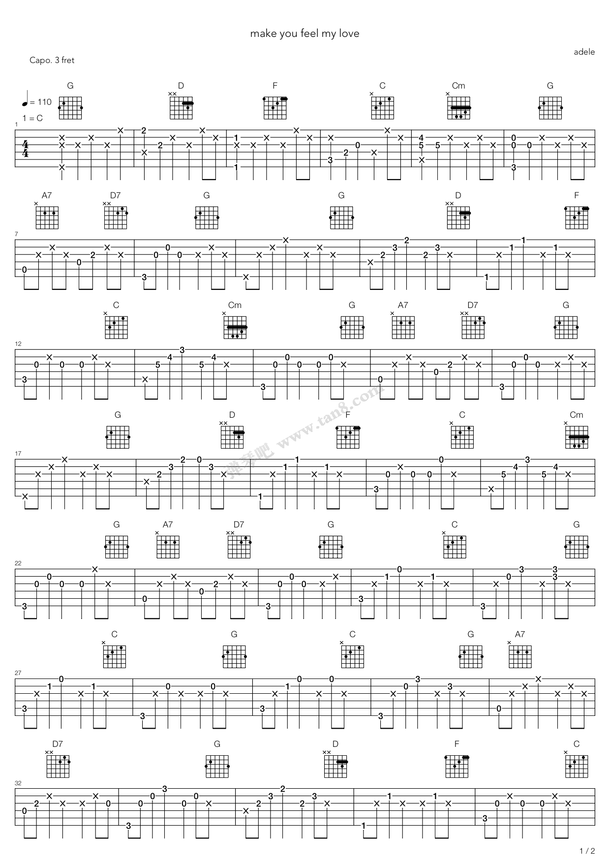 《Make You Feel My Love》吉他谱-C大调音乐网