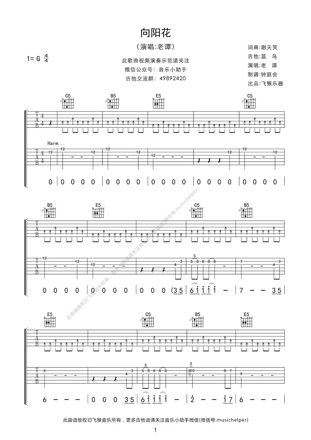 《《向阳花》吉他弹唱 | 飞猴乐器制作出品》吉他谱-C大调音乐网