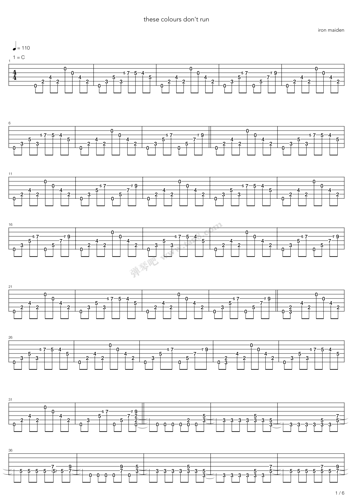 《These Colours Dont Run》吉他谱-C大调音乐网