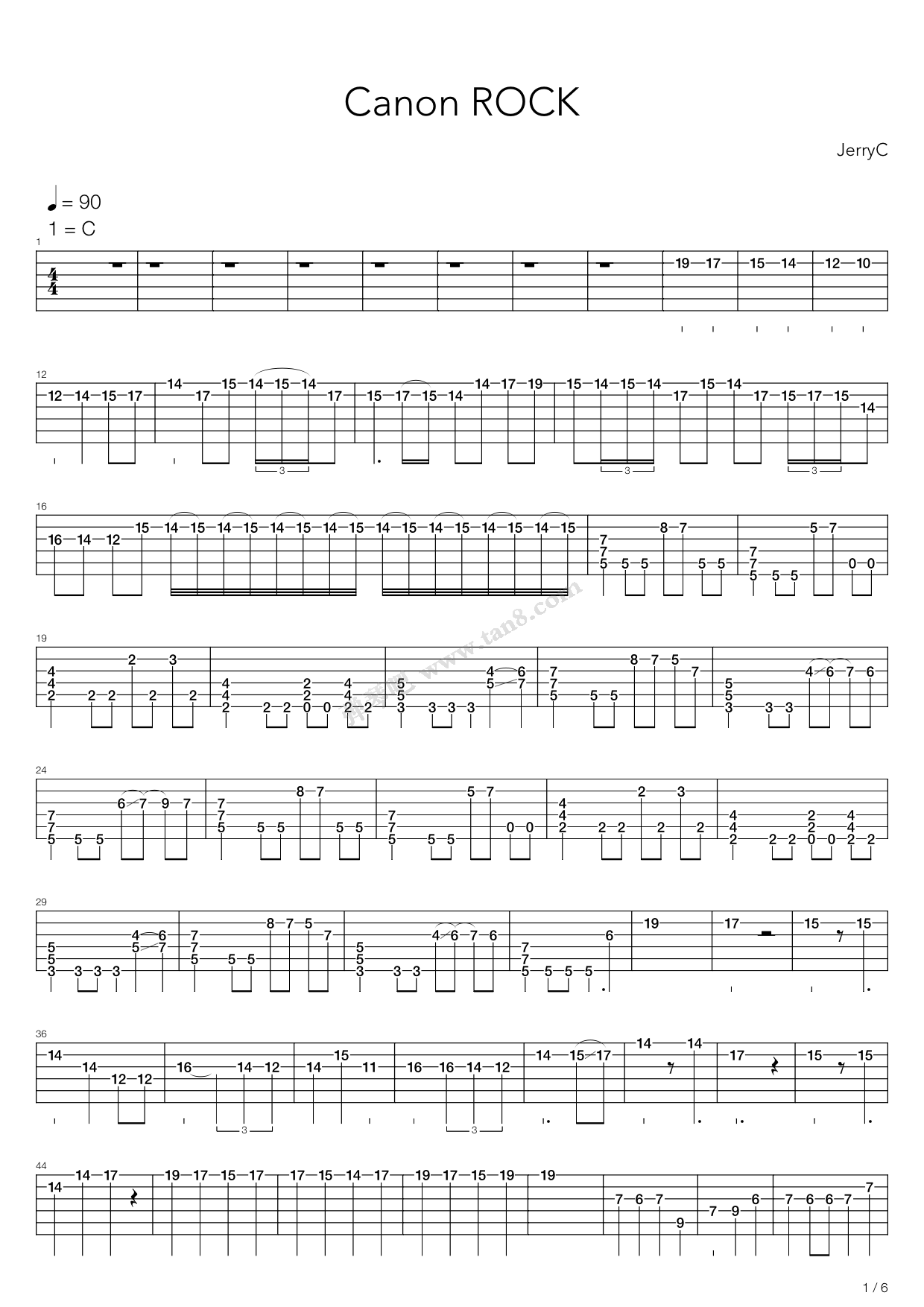 《卡农 摇滚版（Canon Rock）》吉他谱-C大调音乐网