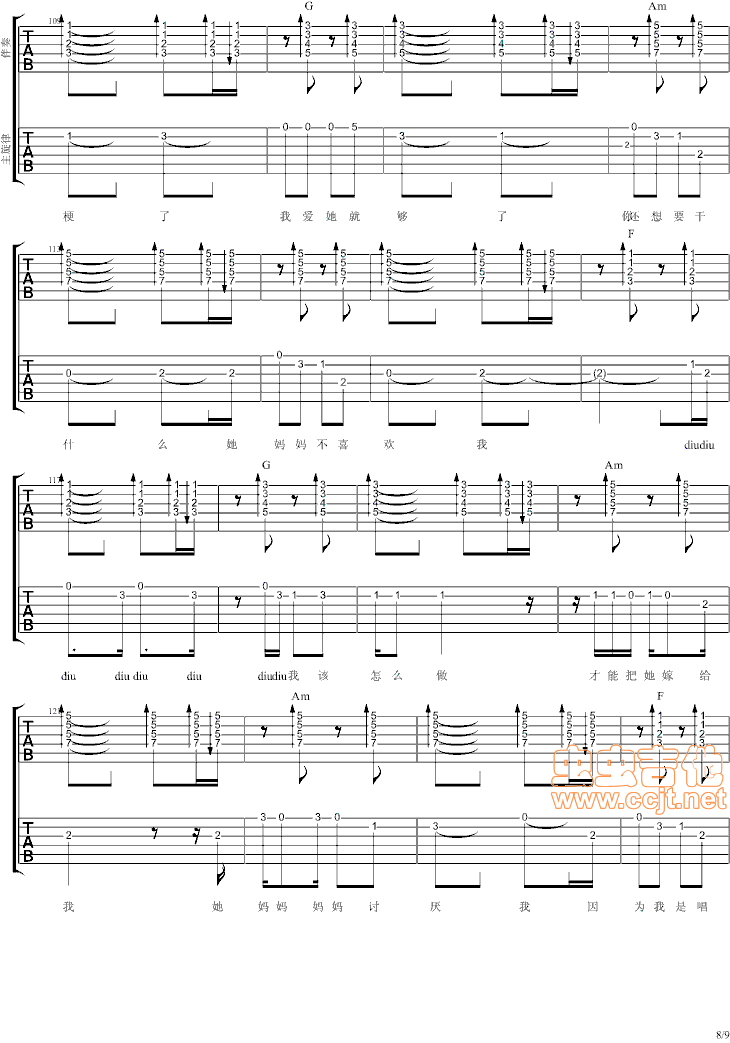 《他妈妈不喜欢我-王矜霖(3个和弦超简单)》吉他谱-C大调音乐网