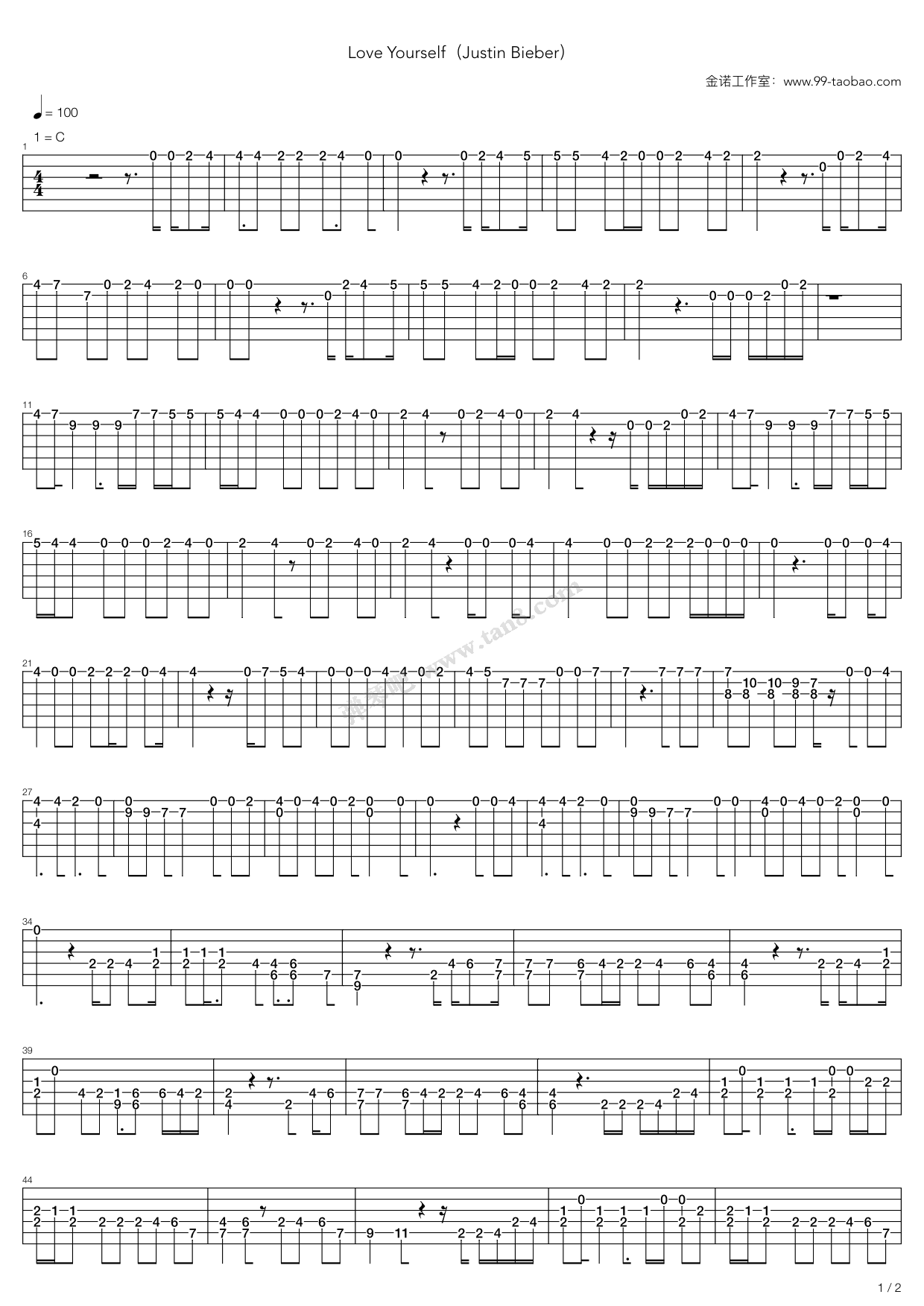 《Love Yourself》吉他谱-C大调音乐网