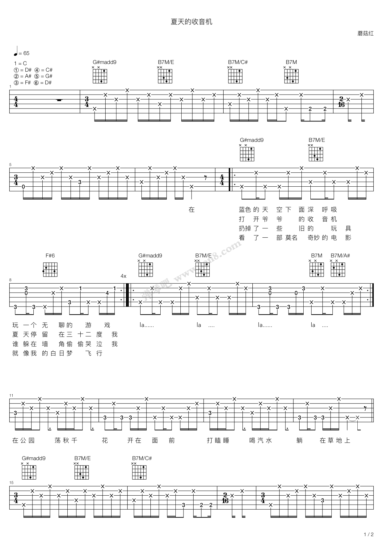 《夏天的收音机》吉他谱-C大调音乐网