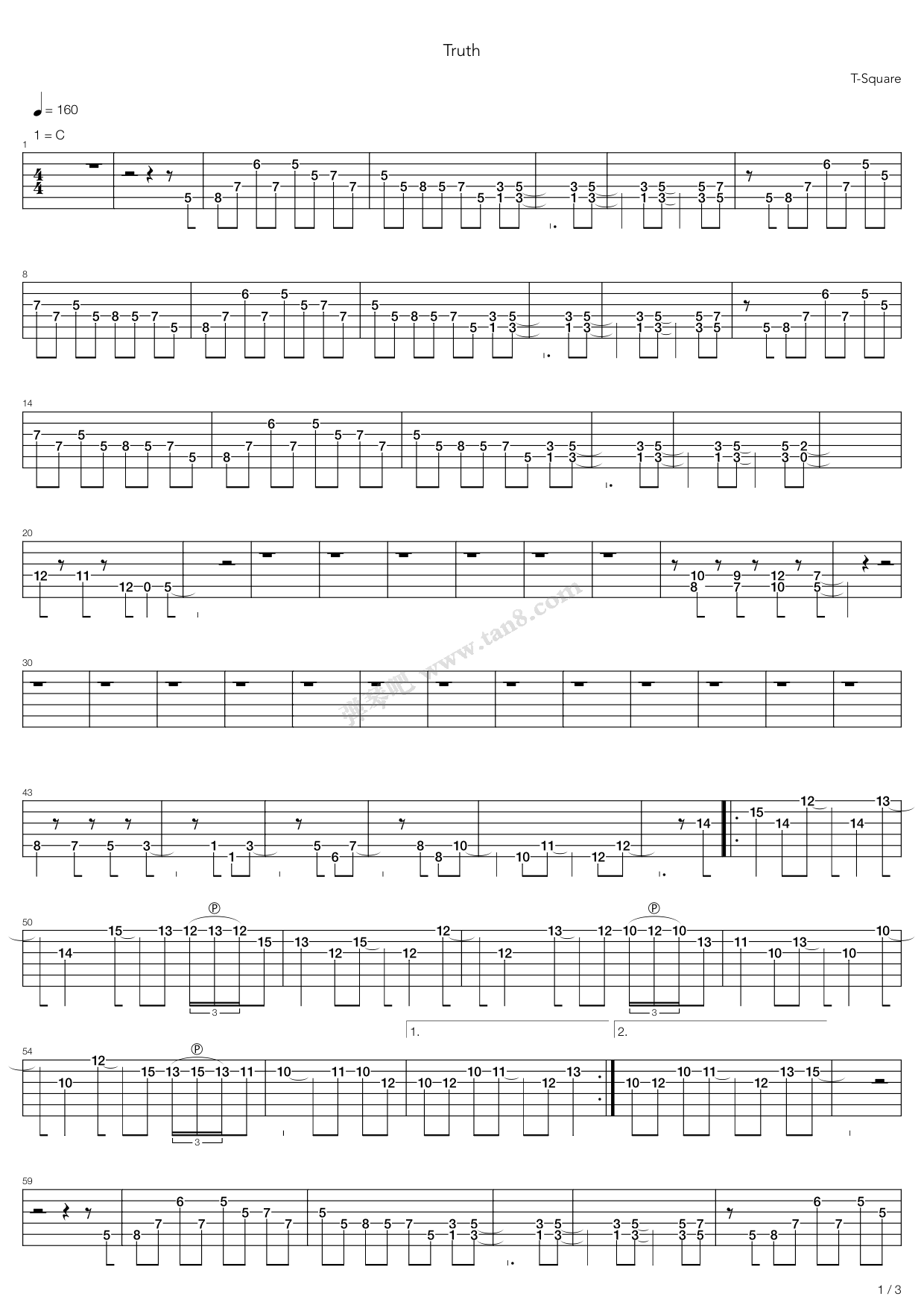 《Truth(TEST&海贼王双吉他版)》吉他谱-C大调音乐网