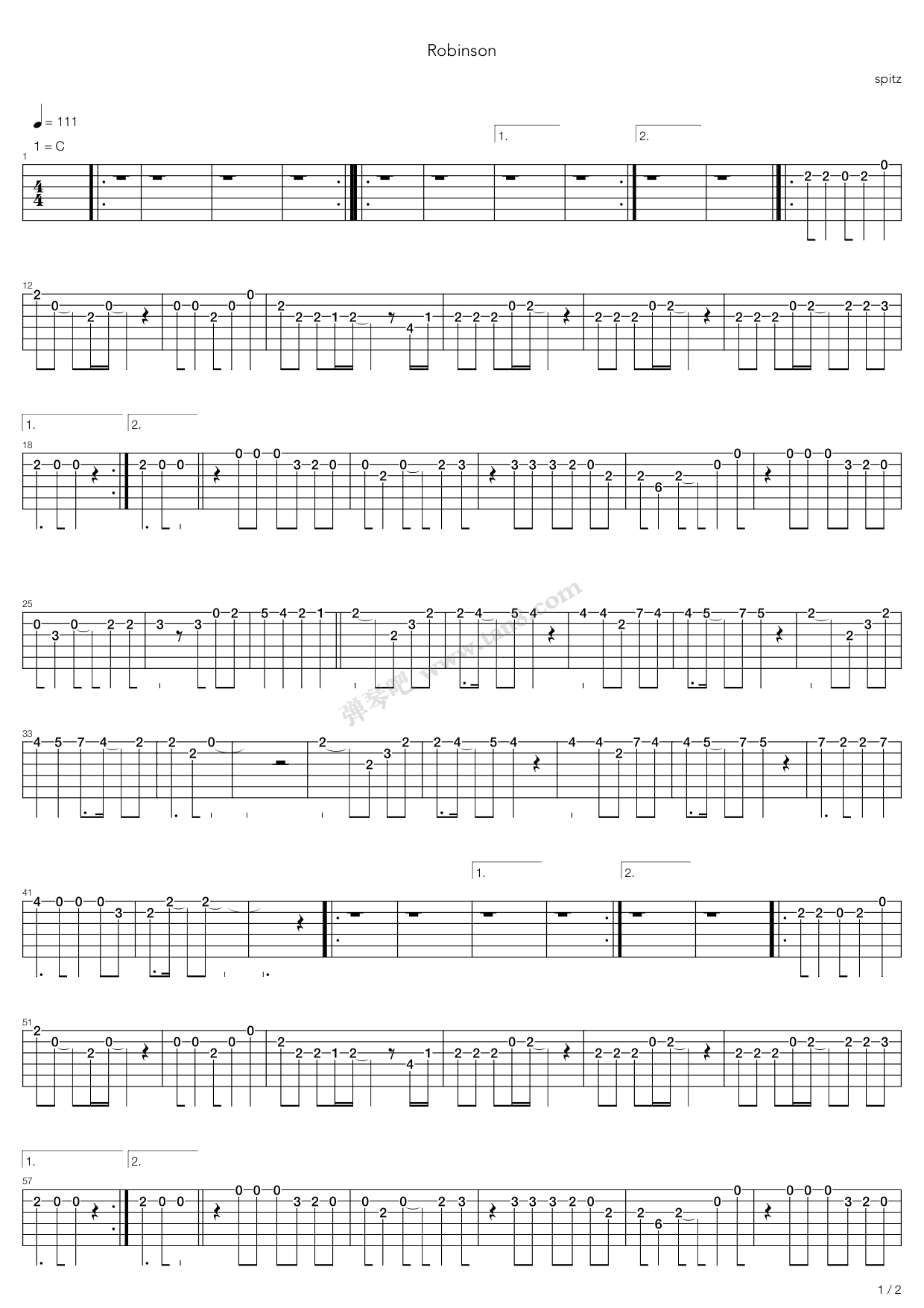 《午后红茶 - Robinson》吉他谱-C大调音乐网