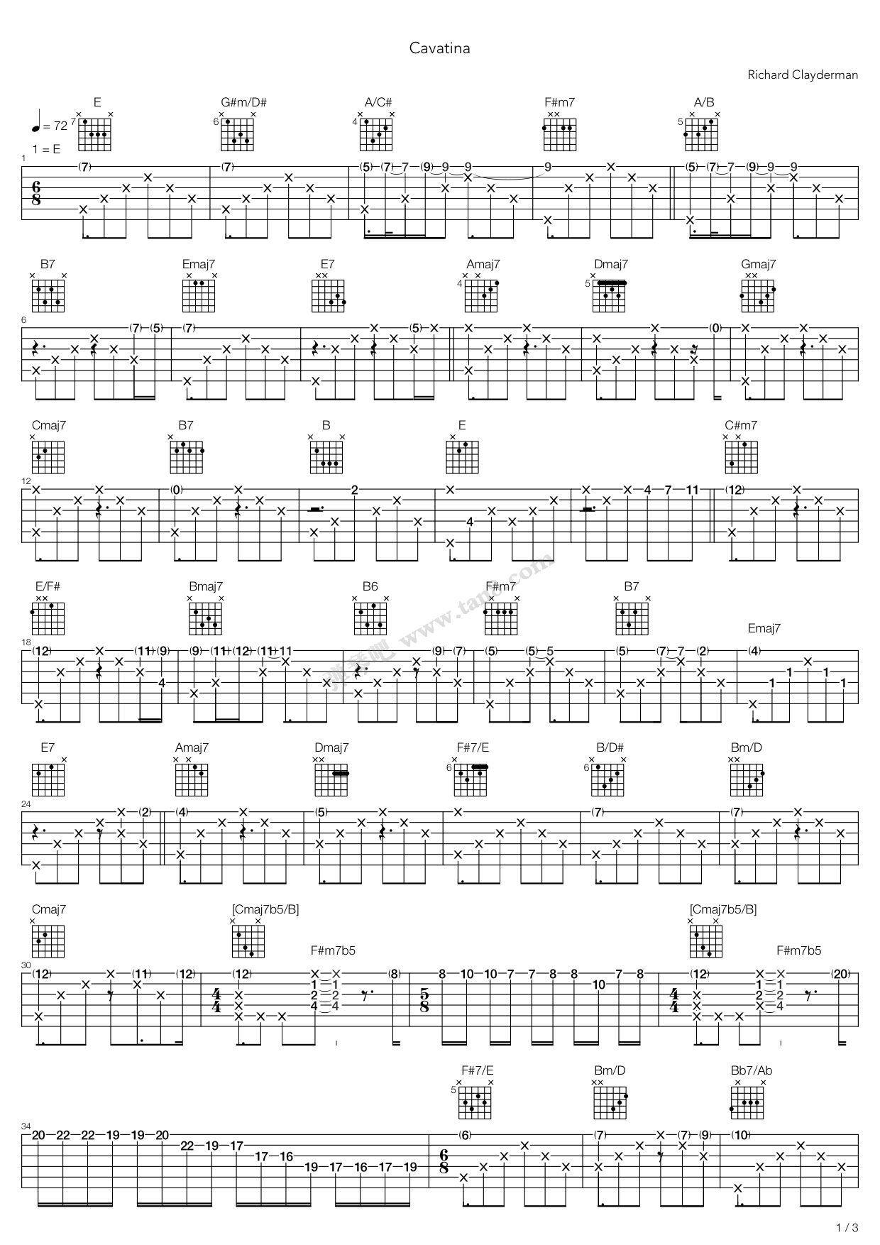 《Cavatina》吉他谱-C大调音乐网