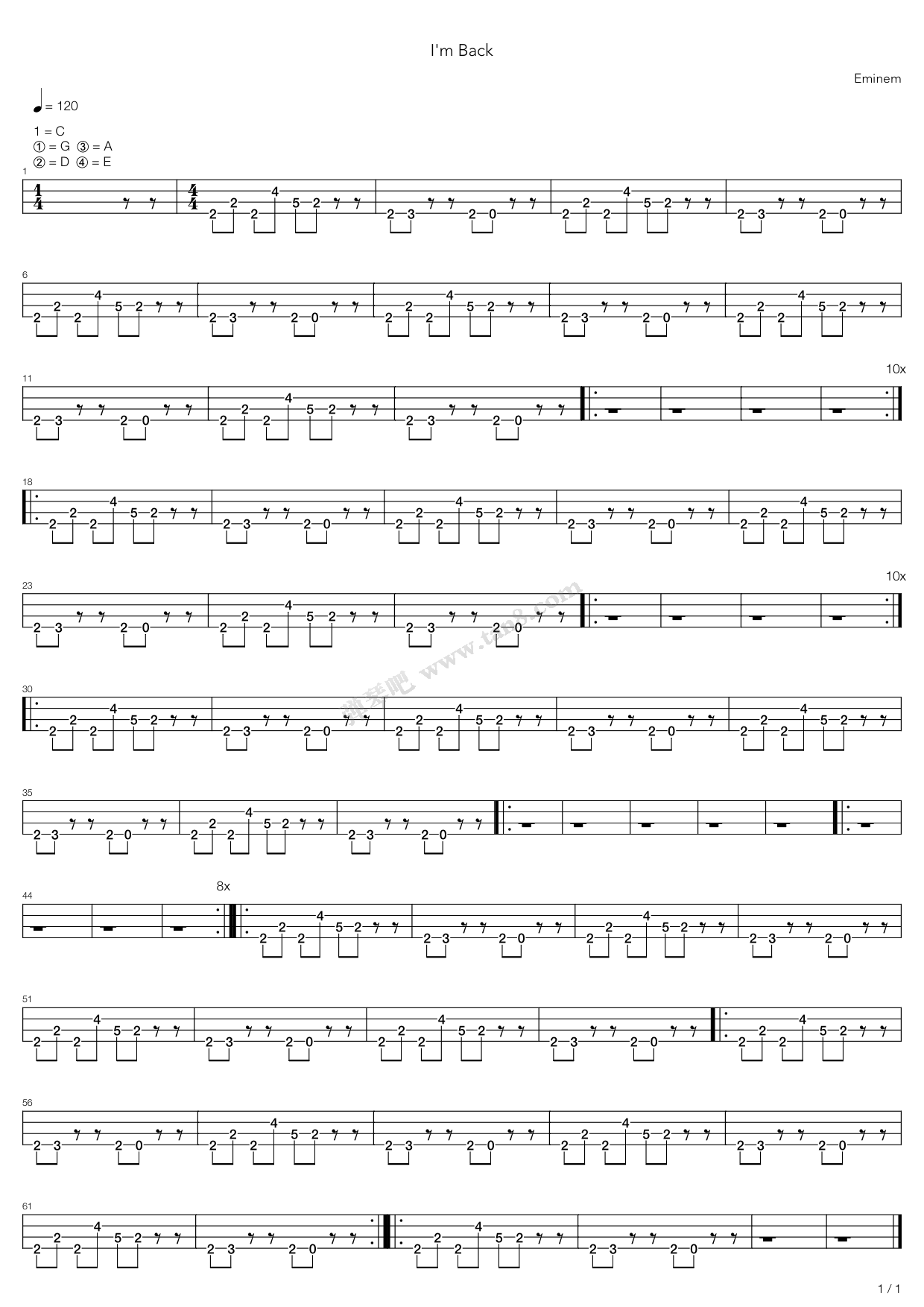 《I'm Back》吉他谱-C大调音乐网