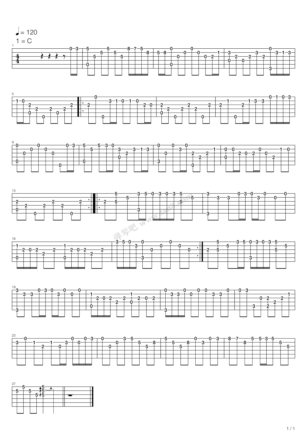 《一剪梅》吉他谱-C大调音乐网