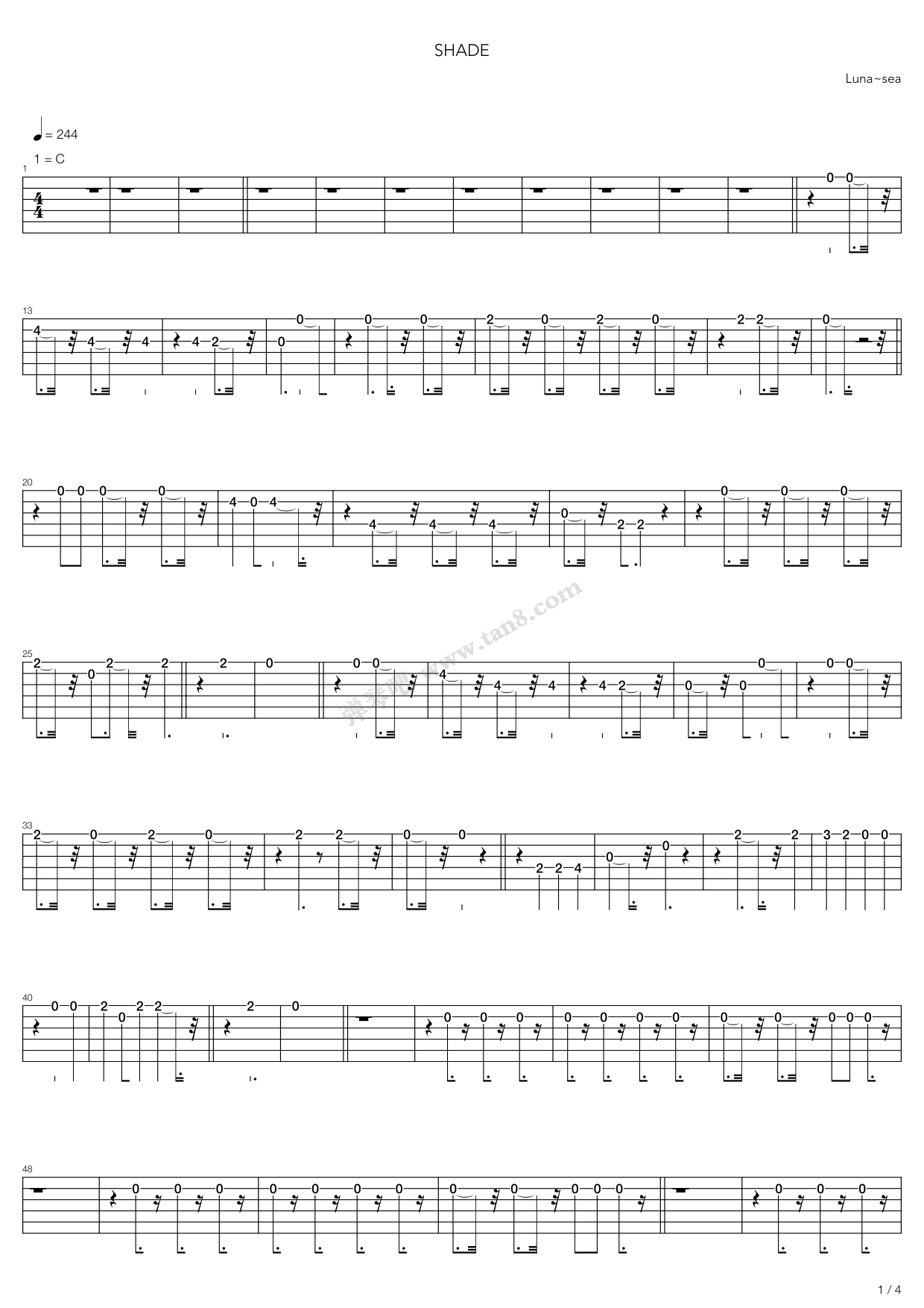 《Shade》吉他谱-C大调音乐网