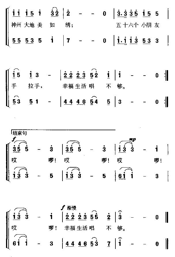 《五十六个小朋友手拉手-少儿歌曲(简谱)》吉他谱-C大调音乐网