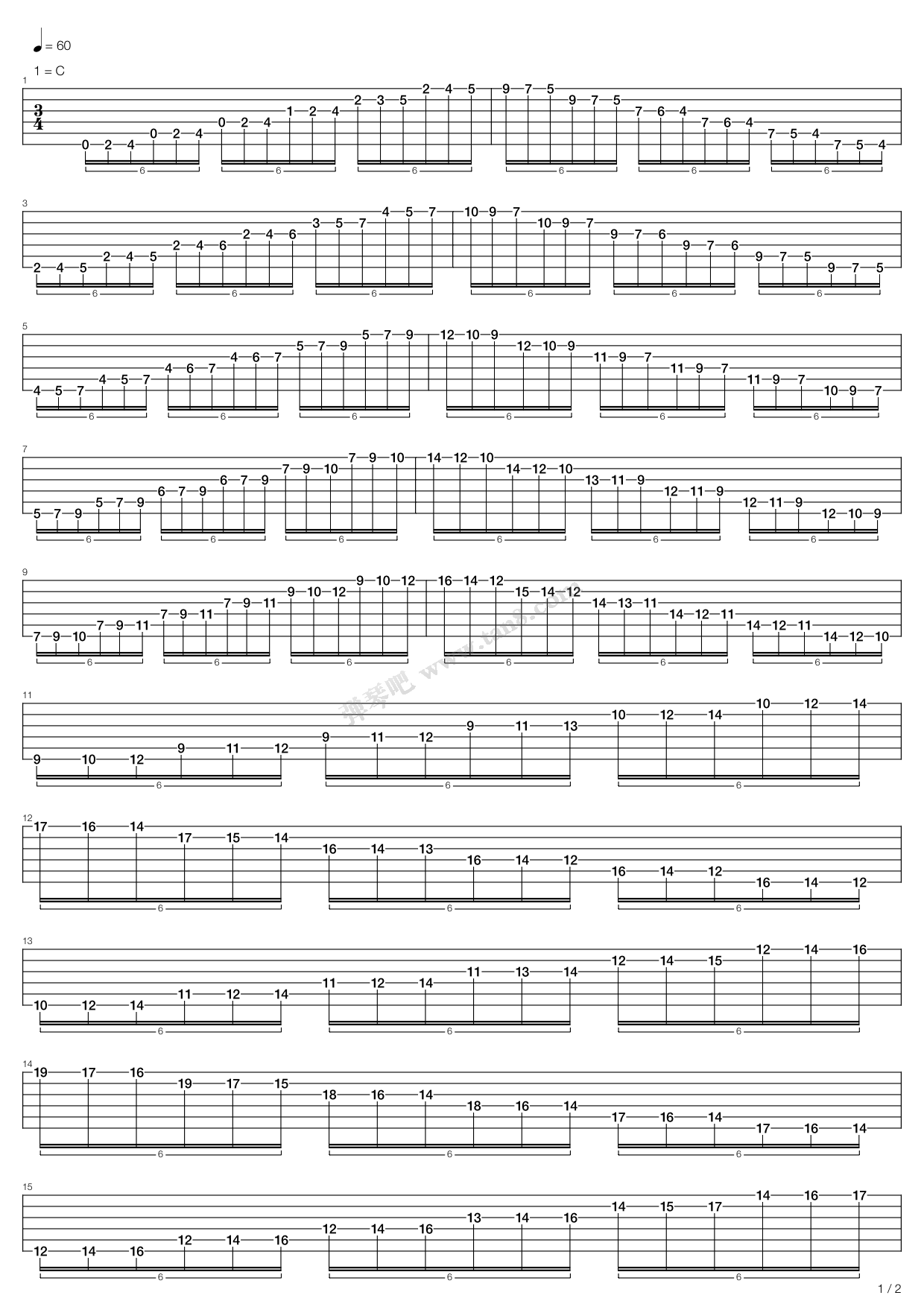 《每天必练的练习(2) - 12个自然大调音阶的练习 ...》吉他谱-C大调音乐网