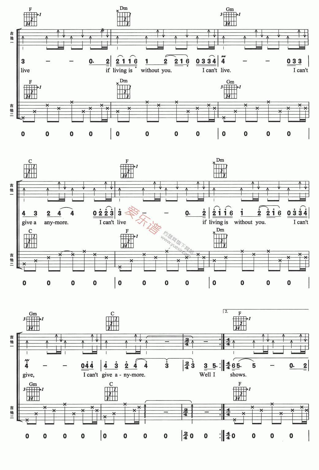 《Mariah Carey(玛丽亚·凯莉)《Without You》》吉他谱-C大调音乐网