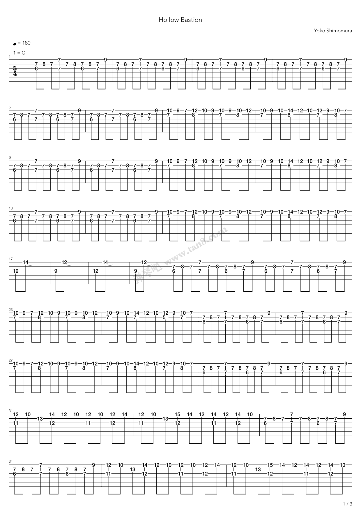 《Hollow Bastion》吉他谱-C大调音乐网