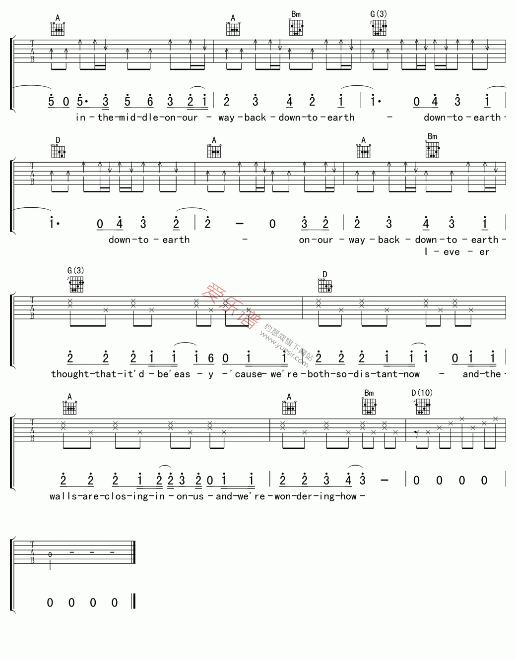 《贾斯汀·比伯《Down to earth(回到现实)》》吉他谱-C大调音乐网