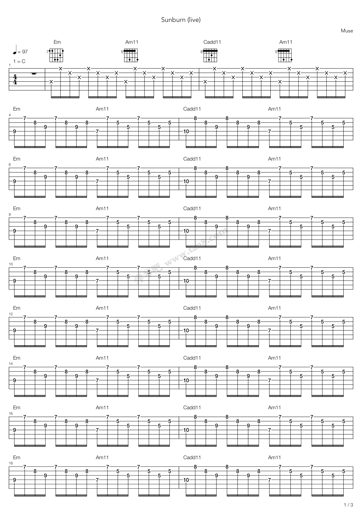 《Sunburn》吉他谱-C大调音乐网
